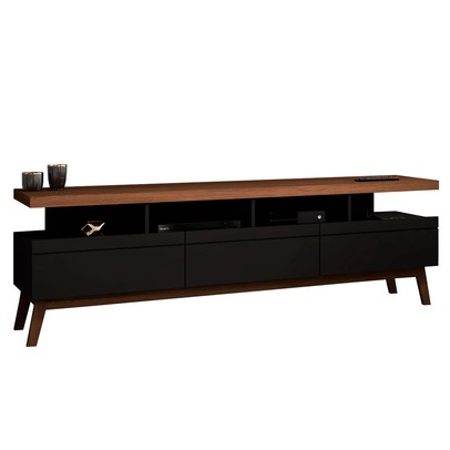 Rack para TV Até 70 Polegadas Street 3 Gavetas Black/Freijo - Panorama Móveis