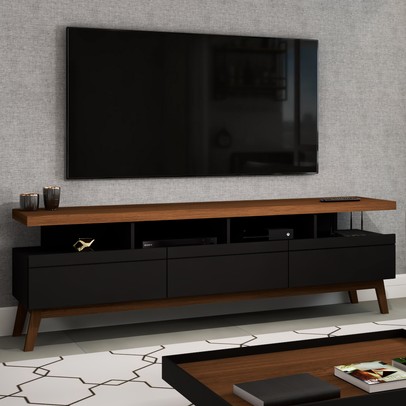 Rack para TV Até 70 Polegadas Street 3 Gavetas Black/Freijo - Panorama Móveis