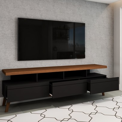 Rack para TV Até 70 Polegadas Street 3 Gavetas Black/Freijo - Panorama Móveis