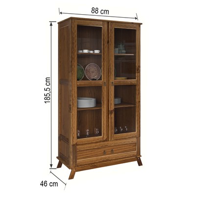 Cristaleira Roma 2 Portas 1 Gaveta Madeira Maciça Ypê - Rodmoveis