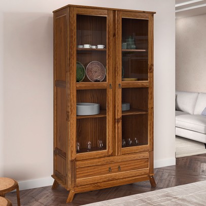 Cristaleira Roma 2 Portas 1 Gaveta Madeira Maciça Ypê - Rodmoveis