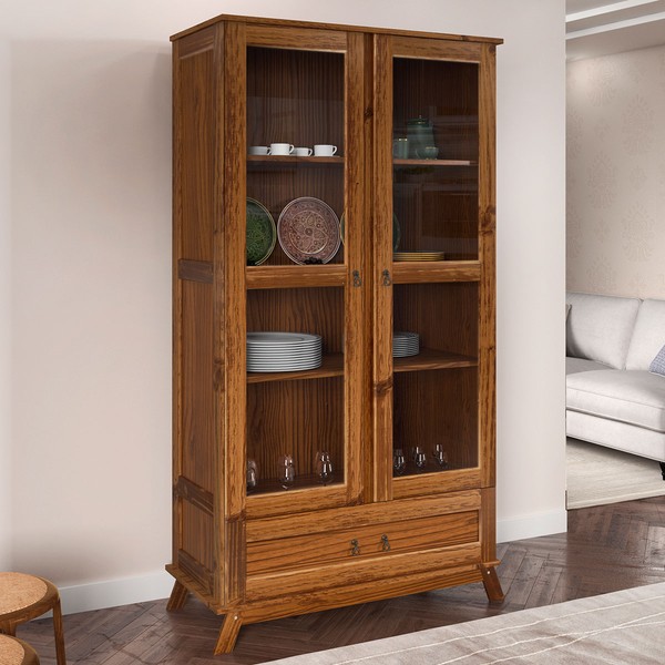 Cristaleira Roma 2 Portas 1 Gaveta Madeira Maciça Ypê - Rodmoveis