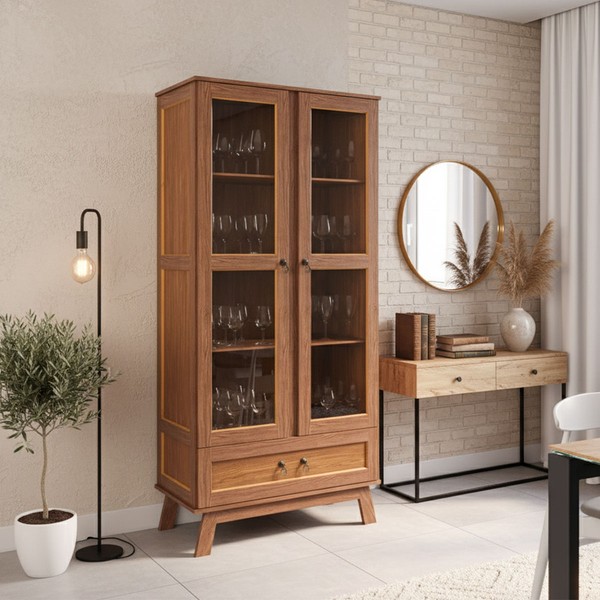 Cristaleira Roma 2 Portas 1 Gaveta Madeira Maciça Ypê - Rodmoveis