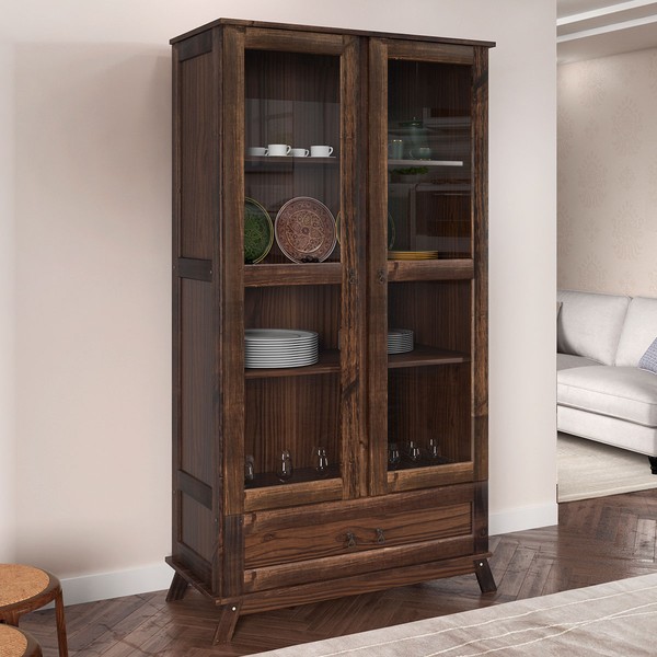 Cristaleira Roma 2 Portas 1 Gaveta Madeira Maciça Imbuia - Rodmoveis