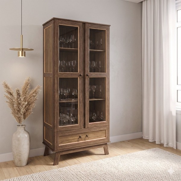 Cristaleira Roma 2 Portas 1 Gaveta Madeira Maciça Imbuia - Rodmoveis