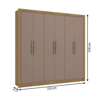 Guarda-Roupa Casal 6 Portas 2 Gavetas Nogueira/Fendi - Kappesberg