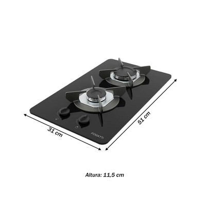Cooktop 2 Bocas Safe Vidro Preto 27001201 - Fogatti
