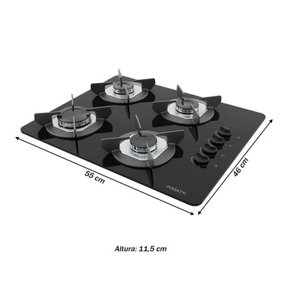 Cooktop 4 Bocas Safe Vidro Preto 27001301 - Fogatti