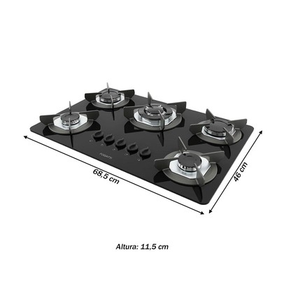 Cooktop 5 Bocas Safe Vidro Preto 27001401 - Fogatti