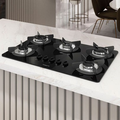 Cooktop 5 Bocas Safe Vidro Preto 27001401 - Fogatti