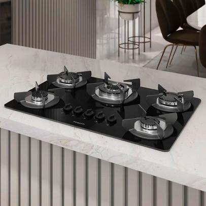 Cooktop 5 Bocas Safe Tripla Chama Vidro Preto 27001601 - Fogatti