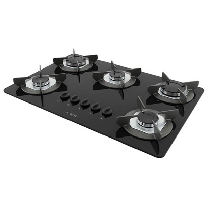 Cooktop 5 Bocas Safe Tripla Chama Vidro Preto 27001601 - Fogatti