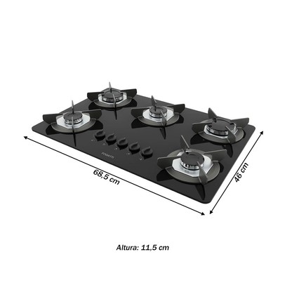 Cooktop 5 Bocas Safe Tripla Chama Vidro Preto 27001601 - Fogatti