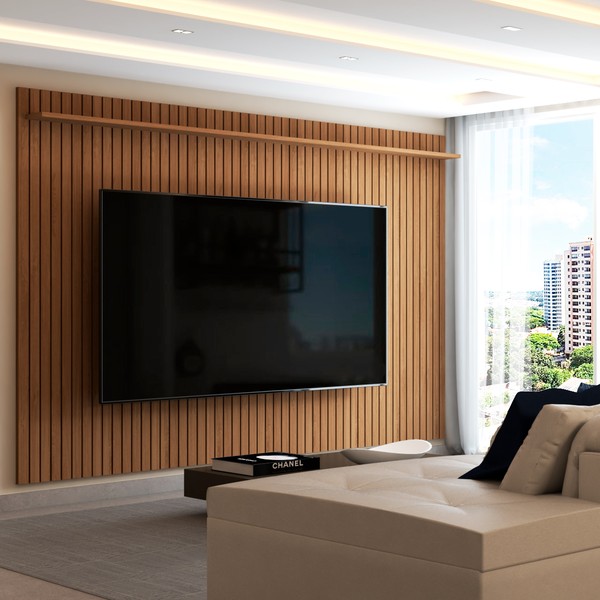 Painel para TV Até 80 Polegadas Leblon Ripado 1 Prateleira Nature - Panorama Móveis
