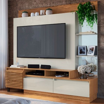 Estante para TV Até 50 Polegadas 1 Porta 2 Gavetas Naturalle/Cristalo - Decibal