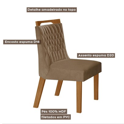 Mesa de Jantar 6 Lugares Lottus com Vidro Cinamomo/Pena Caramelo - Lj Móveis