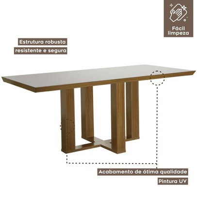 Mesa de Jantar 6 Lugares Lottus com Vidro Cinamomo/Pena Caramelo - Lj Móveis