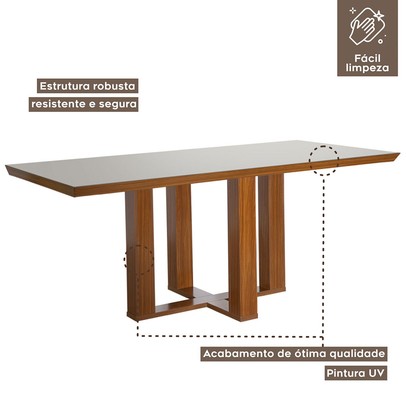 Mesa de Jantar 6 Lugares Lottus com Vidro Prêmio/Pena Bege - Lj Móveis