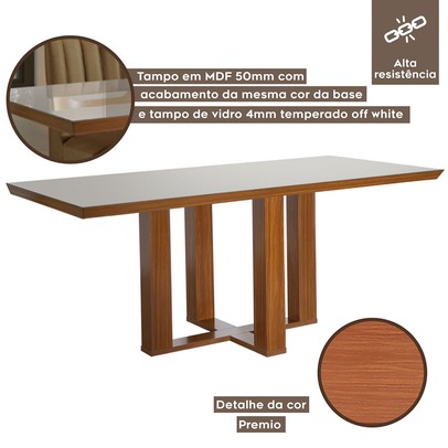 Mesa de Jantar 6 Lugares Lottus com Vidro Prêmio/Pena Bege - Lj Móveis