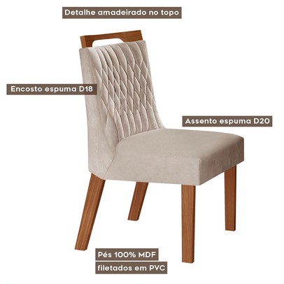 Mesa de Jantar 6 Lugares Lottus com Vidro Prêmio/Pena Bege - Lj Móveis