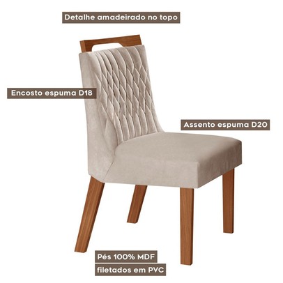 Mesa de Jantar 4 Lugares Lottus com Vidro Prêmio/Pena Bege - Lj Móveis