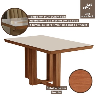 Mesa de Jantar 4 Lugares Lottus com Vidro Prêmio/Pena Bege - Lj Móveis