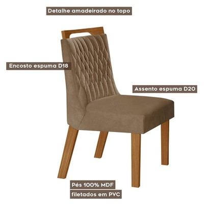 Mesa de Jantar 4 Lugares Lottus com Vidro Cinamomo/Pena Caramelo - Lj Móveis