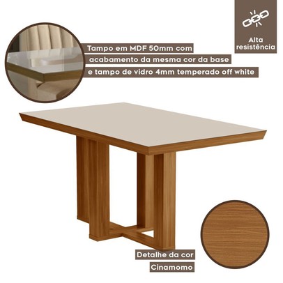 Mesa de Jantar 4 Lugares Lottus com Vidro Cinamomo/Pena Caramelo - Lj Móveis