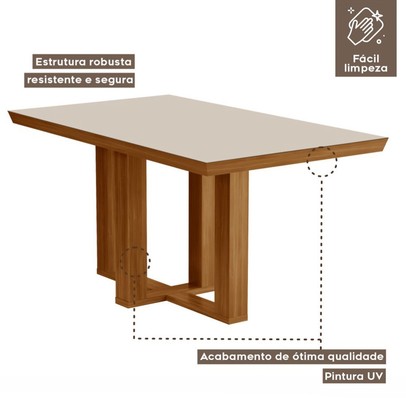 Mesa de Jantar 4 Lugares Lottus com Vidro Cinamomo/Pena Caramelo - Lj Móveis