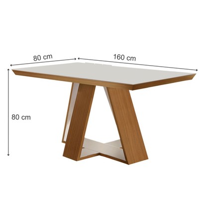 Mesa de Jantar 6 Lugares Viena com Vidro Cinamomo/Off White/Capuccino - Lj Móveis