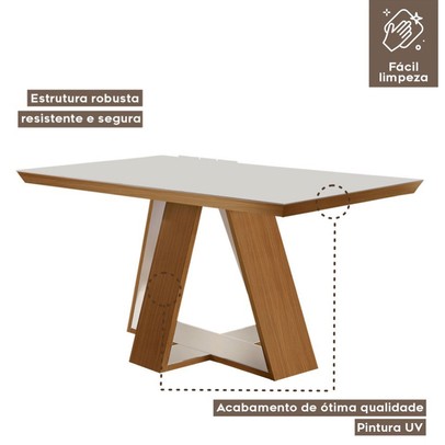 Mesa de Jantar 6 Lugares Viena com Vidro Cinamomo/Off White/Capuccino - Lj Móveis