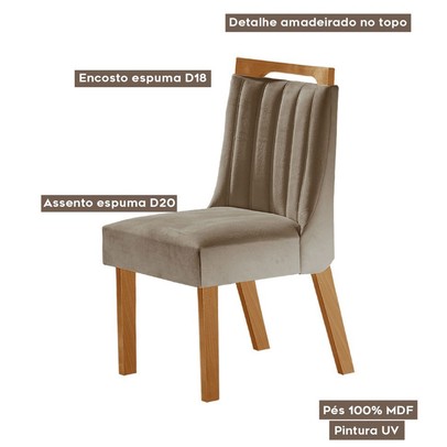 Mesa de Jantar 6 Lugares Viena com Vidro Cinamomo/Off White/Capuccino - Lj Móveis