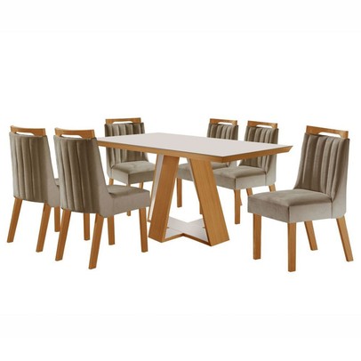 Mesa de Jantar 6 Lugares Viena com Vidro Cinamomo/Off White/Capuccino - Lj Móveis