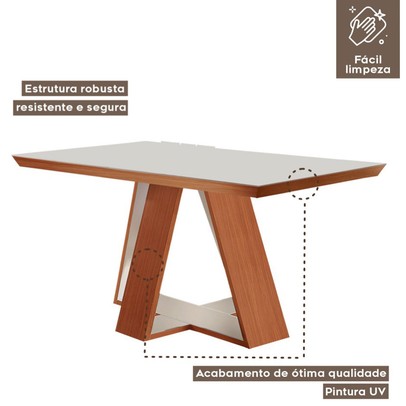 Mesa de Jantar 6 Lugares Viena com Vidro Prêmio/Off White/Creme - Lj Móveis