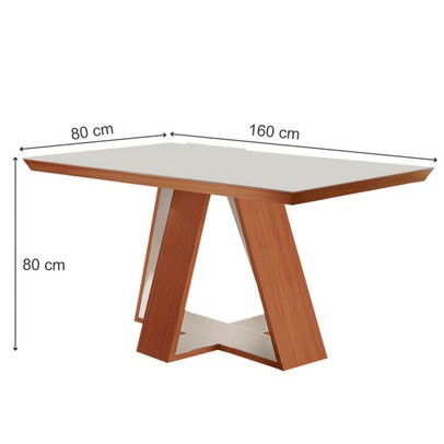 Mesa de Jantar 6 Lugares Viena com Vidro Prêmio/Off White/Creme - Lj Móveis