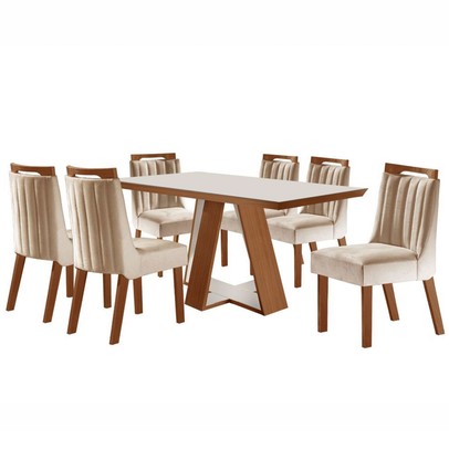 Mesa de Jantar 6 Lugares Viena com Vidro Prêmio/Off White/Creme - Lj Móveis