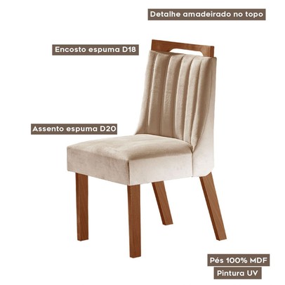 Mesa de Jantar 6 Lugares Viena com Vidro Prêmio/Off White/Creme - Lj Móveis