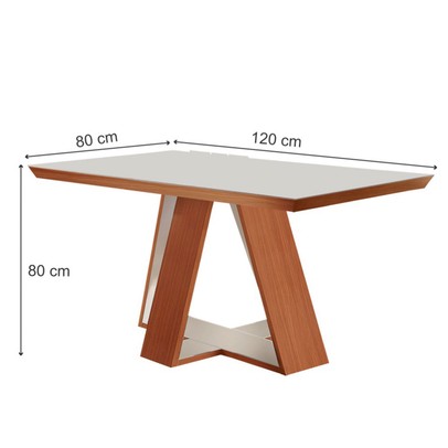 Mesa de Jantar 4 Lugares Viena com Vidro Prêmio/Off White/Linho Bege - Lj Móveis