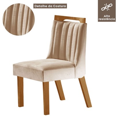 Mesa de Jantar 4 Lugares Madri com Vidro Cinamomo/Off White/Creme - Lj Móveis
