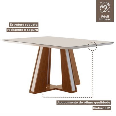 Mesa de Jantar 4 Lugares Madri com Vidro Premio/Off White/Linho Bege - Lj Móveis