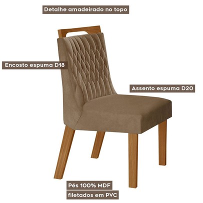 Kit 6 Cadeiras Atenas Cinamomo/Pena Caramelo - Lj Móveis