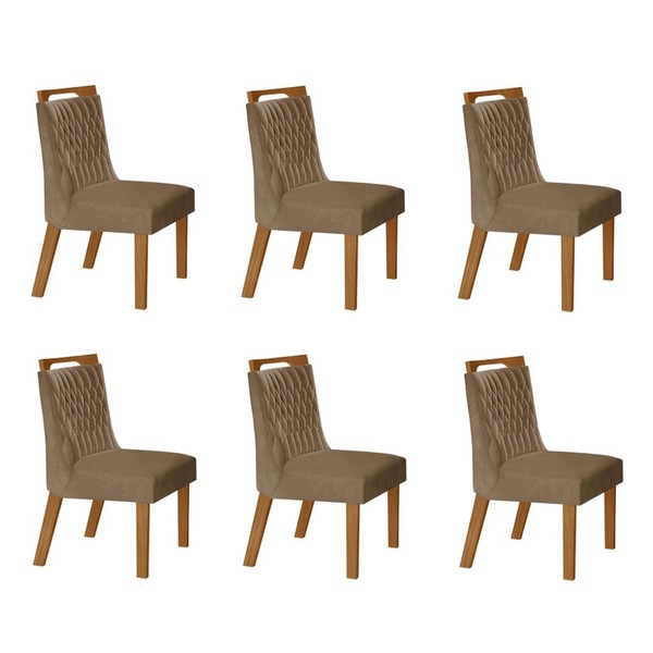 Kit 6 Cadeiras Atenas Cinamomo/Pena Caramelo - Lj Móveis