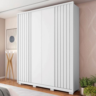 Guarda-Roupa Casal Apollo 4 Portas 3 Gavetas Branco Fosco - Caemmun