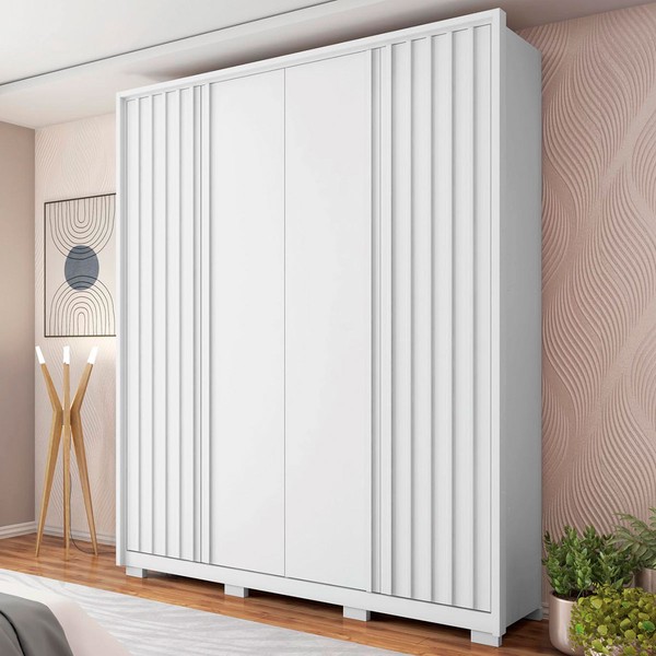 Guarda-Roupa Casal Apollo 4 Portas 3 Gavetas Branco Fosco - Caemmun