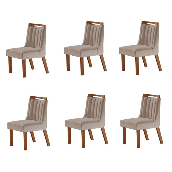 Kit 6 Cadeiras Lottus Prêmio/Linho Bege - Lj Móveis