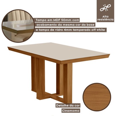 Mesa de Madeira Lottus 120cm com Vidro Cinamomo/Off White - Lj Móveis