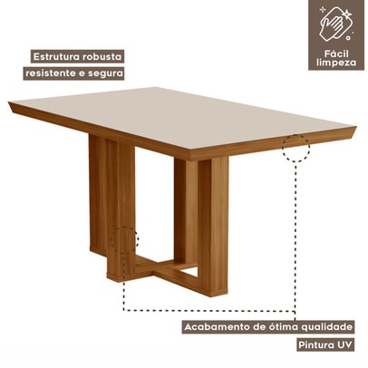 Mesa de Madeira Lottus 120cm com Vidro Cinamomo/Off White - Lj Móveis