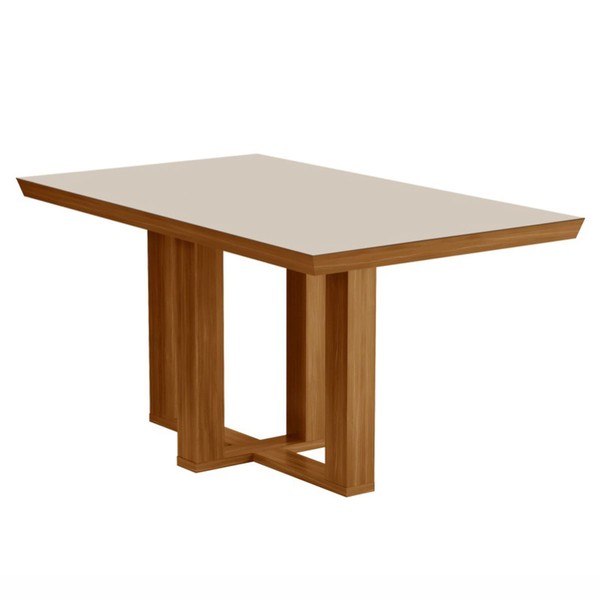 Mesa de Madeira Lottus 120cm com Vidro Cinamomo/Off White - Lj Móveis