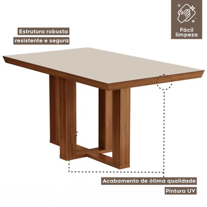 Mesa de Madeira Lottus 120cm com Vidro Prêmio/Off White - Lj Móveis