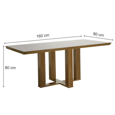 Mesa de Madeira Lottus 160cm com Vidro Cinamomo/Off White - Lj Móveis